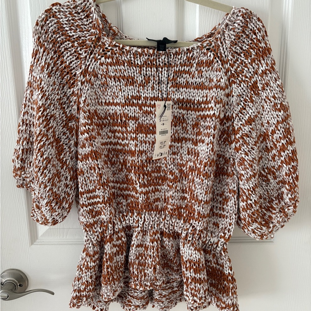 Zara Brown and White Knit Blouse